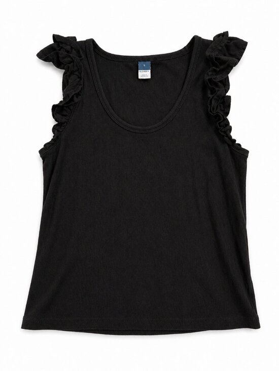 Old Navy Tops - Old Navy Black Ribbed Ruffle Sleeve Tank Top – Size Large